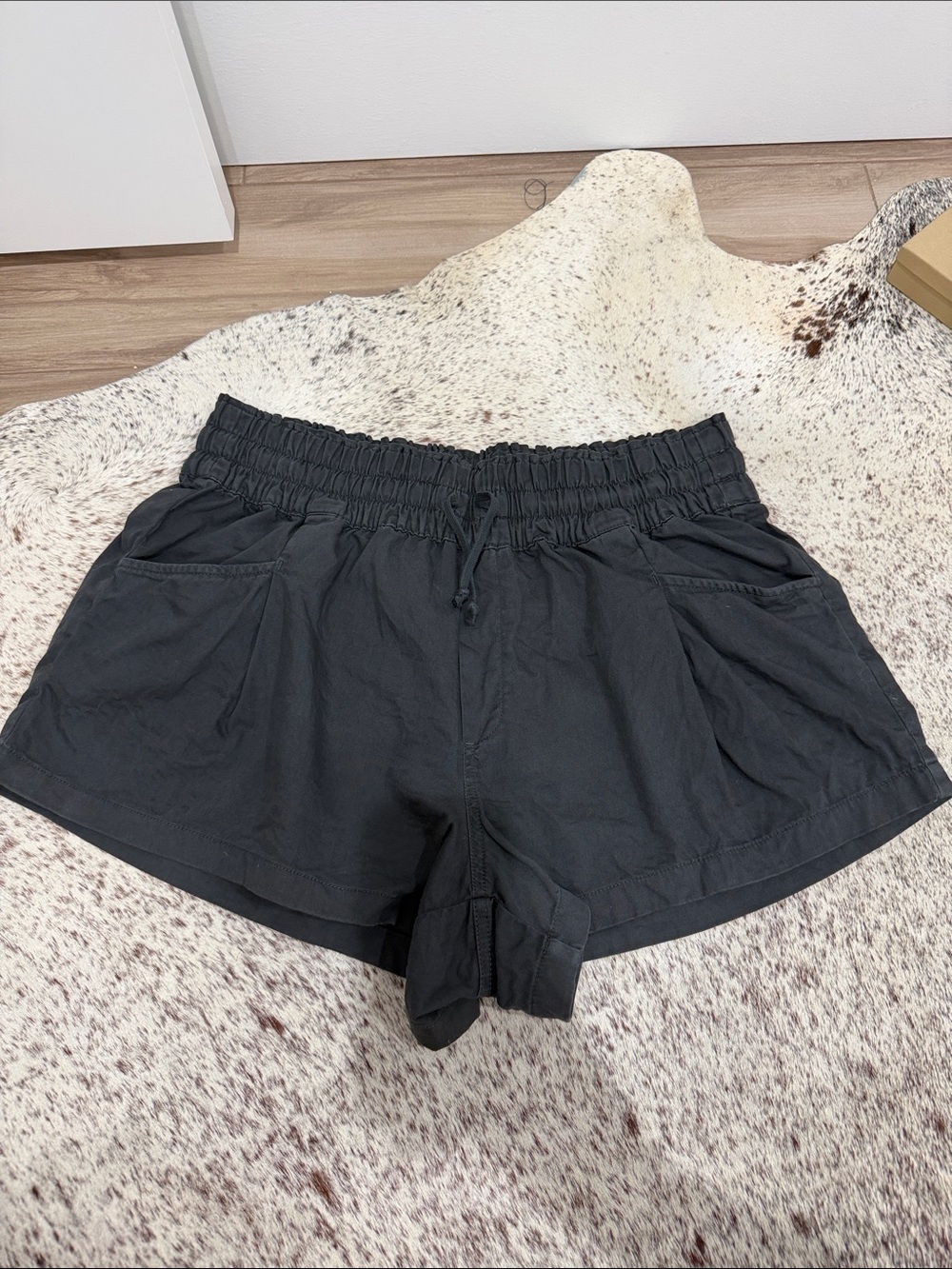 aerie distressed Black Drawstring Elastic-Waist Athletic Shorts